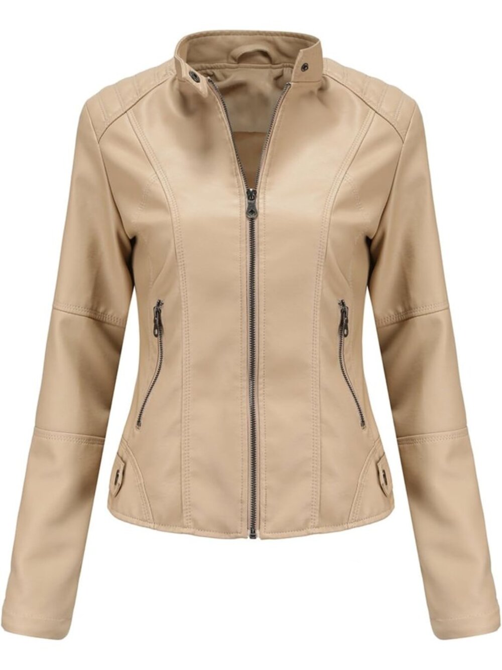 Womenβs Khaki Oversized Faux Leather Moto Biker Jacket Plus Size Motorcycle Coat